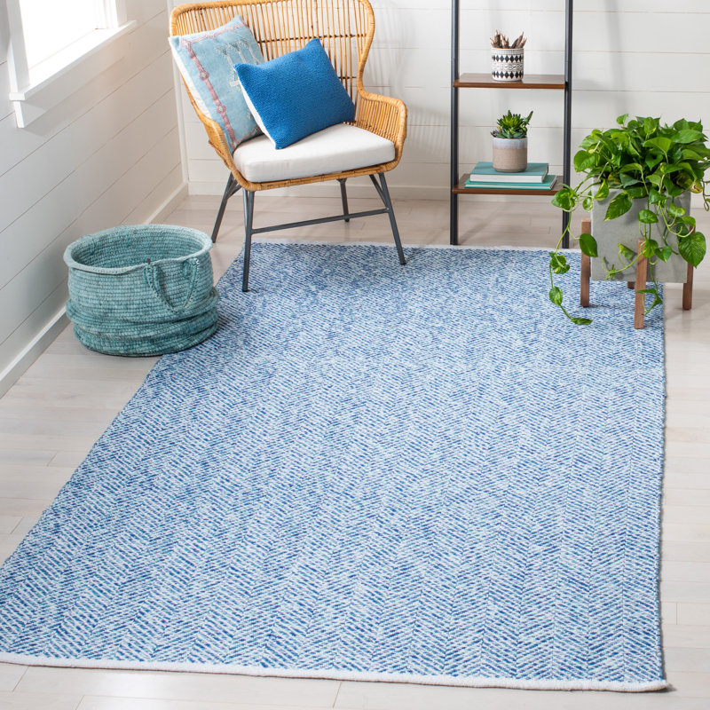 Mardell Chevron Handmade Tufted Blue Area Rug, Rectangle 9' x 12'