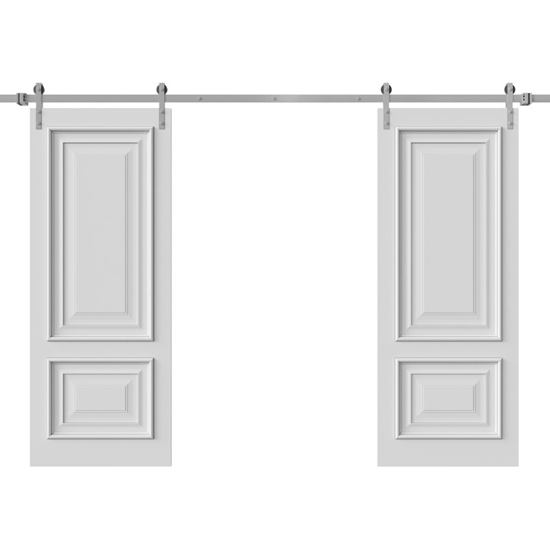 Double porte de grange | Émail blanc IMPERial 1822 | Ensemble de rail argenté | Portes intérieures solides, 60 po x 80 po