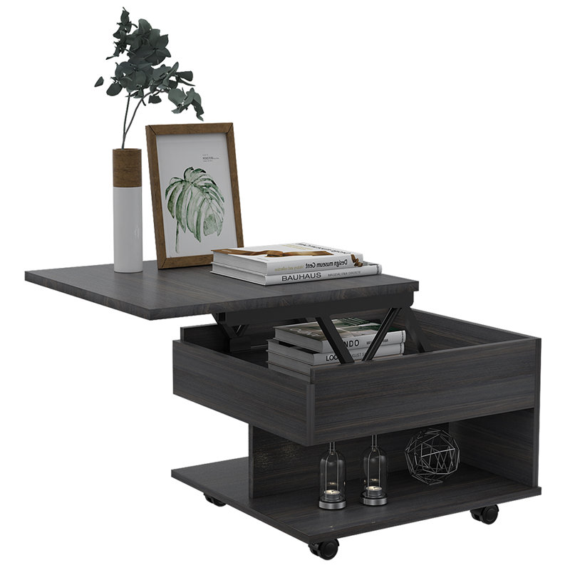 Imamuddin Lift Top Coffee Table, Casters, One Shelf, Espresso, 19.6" H x 19.6" L x 21.6" W