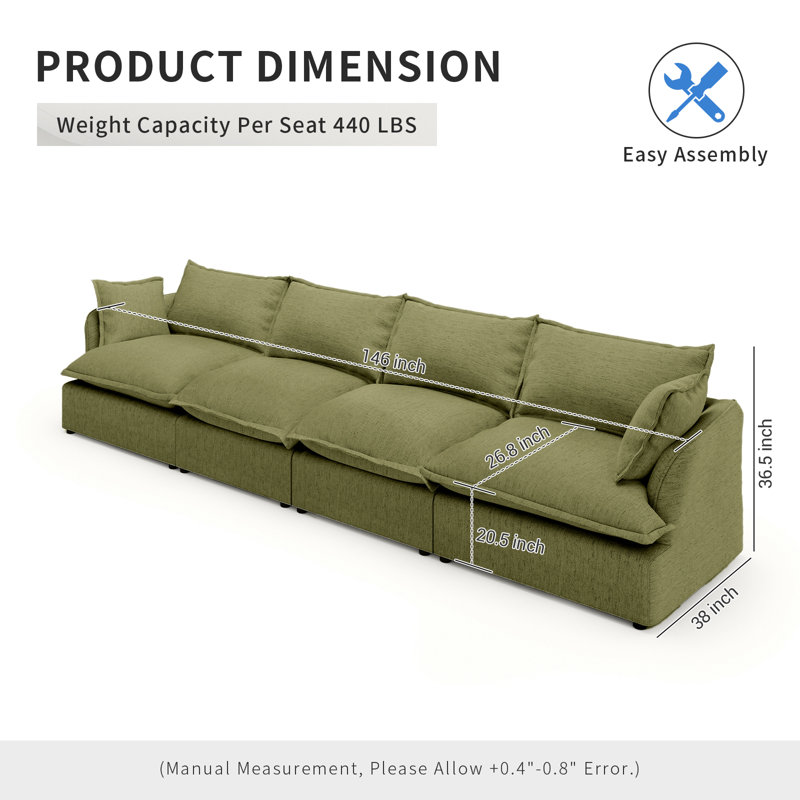 Modular Sectional Couch Down Filled Sofa, Comfty Convertible Deep Seat Cloud Couch For Living Room, Detachable Washable Couches Cushion Covers