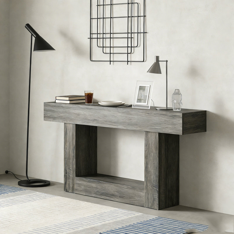 Wooden Farmhouse 2-Tier Sofa Entryway Table, Retro Grey