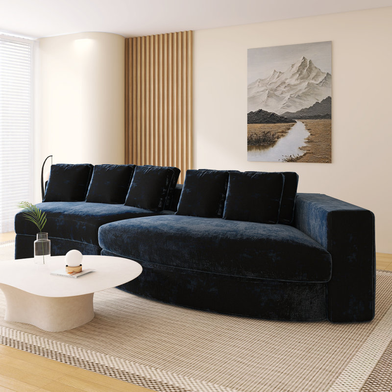 115.7" Pure Foam Modular Sofa, Blue Chenille