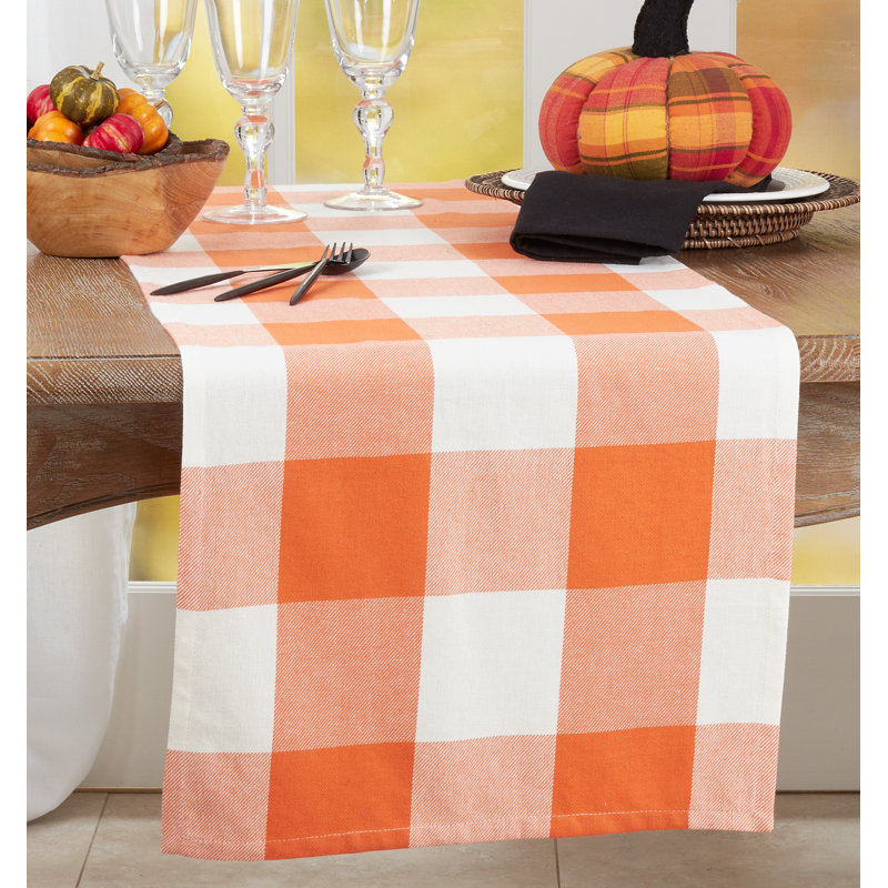 Harvest Plaid 100% Cotton Table Runner, Orange/Black, 16" W x 90" L