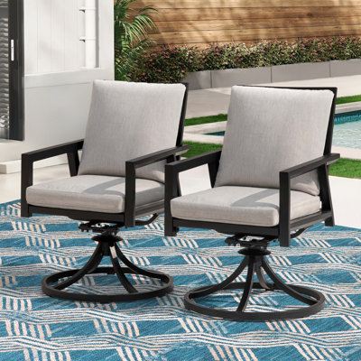 Ensemble de deux chaises d'extérieur pivotantes en aluminium avec coussins gris