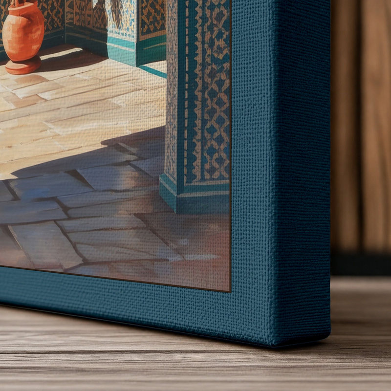 Mediterranean Courtyard Light Coastal - Wrapped Canvas, 30x20 - 76.2 x 50.8 cm, Teal Border