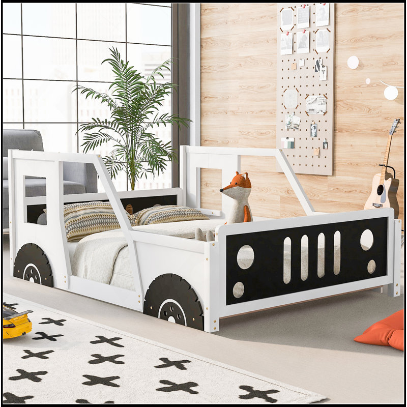 Lit plateforme double classique en forme de voiture, Blanc