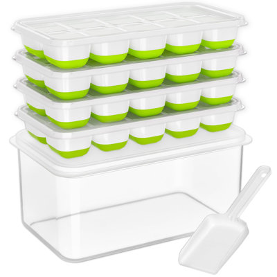 Ice Cube Tray With Lid And Bin, 4 Pack Silicone Plastic Ice Cubes Trays For Freezer With Box/Container, Stackable With Storage Iced Bucket Kits, Scoop -  Ivy Bronx, 6A955D81DA6941299BDC81EC57EBC1AC