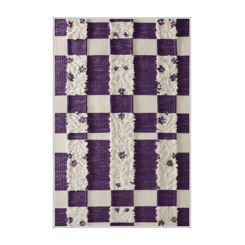 Tapis beige à carreaux lavable à la machine, Rectangle 5 pi x 8 pi