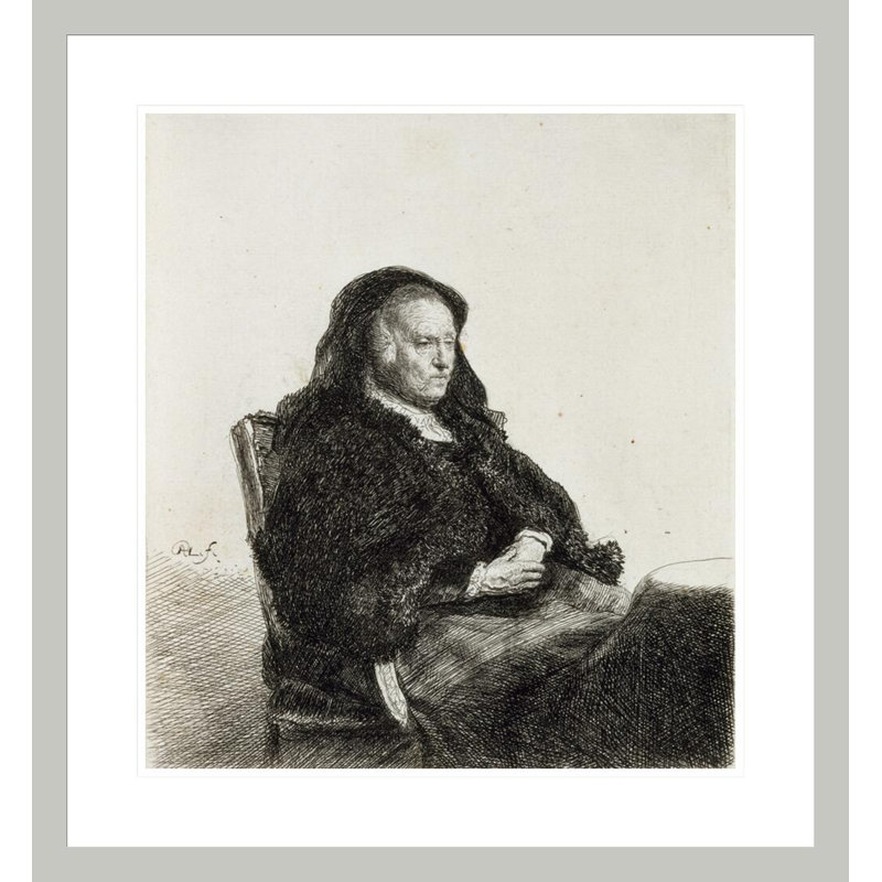 La mère de l'artiste assise à une table par Rembrandt van Rijn - Estampe numérique encadrée, 25.37" H x 23.5" W