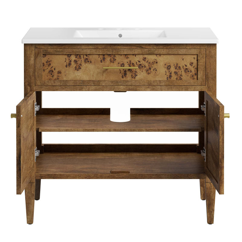 Modway Elysian 36'' Free Standing Single Bathroom Vanity with Manufactured Wood Top, White, Brown