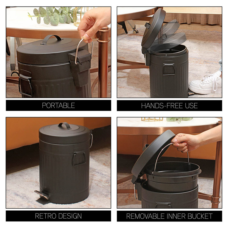 Round Step Trash Can, Black