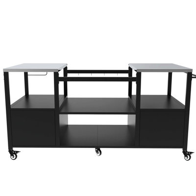 Big Egg Style Bbq Metal Grill Table, 2 Large Storage Boxes, Compatible With 20/21/22 Inch Grills, Waterproof Metal, 6 Brakes, Cart Rod, Spice Rack, 4 Hooks For Grilling Tools, Easy Assembly, 68.2 In