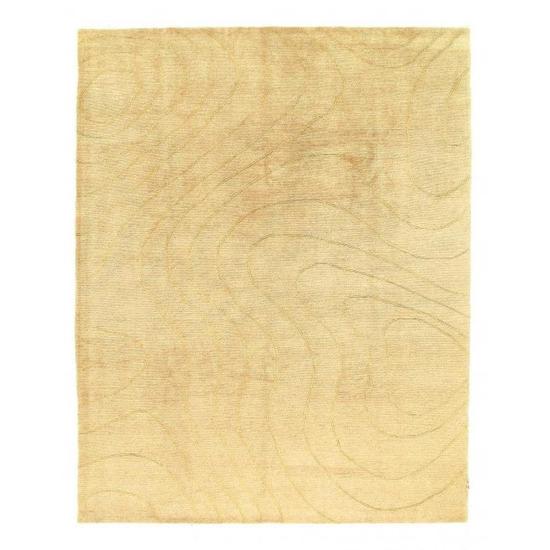 Tapis beige en coton / laine noué à la main 8 pi x 10 pi sans motif et sans couleur unie