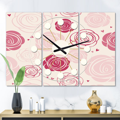 Horloge murale surdimensionnée roses Mid-Century