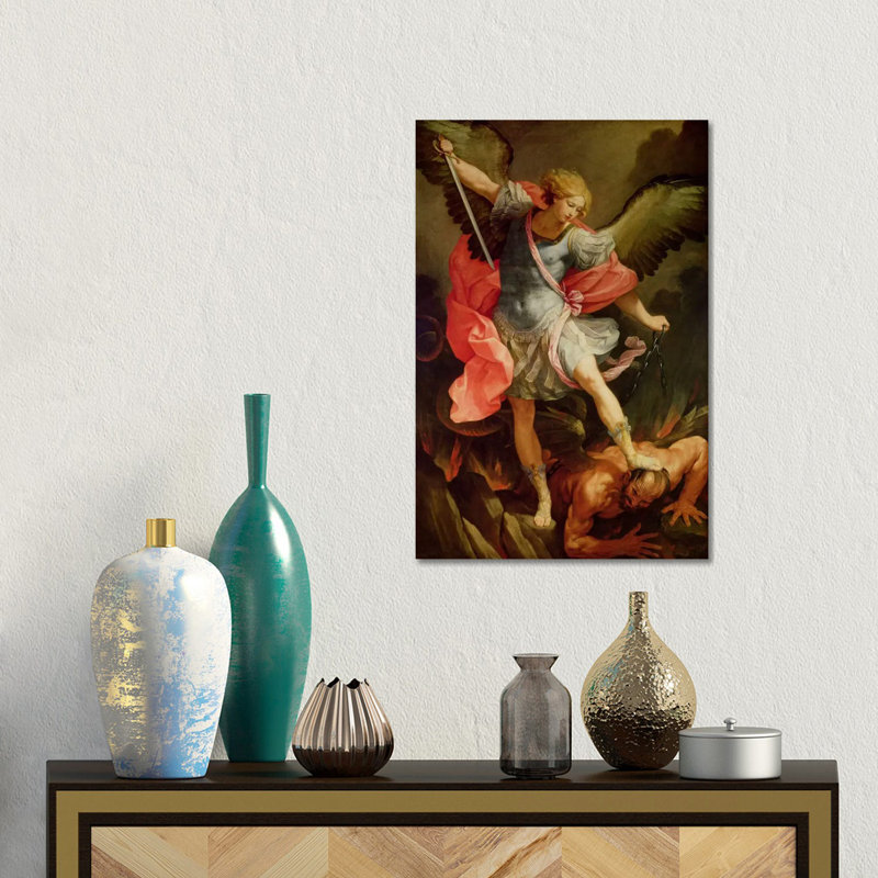 The Archangel Michael Defeating Satan by Guido Reni - Wrapped Canvas Painting, 46cm H x 31cm W x 1.91cm D