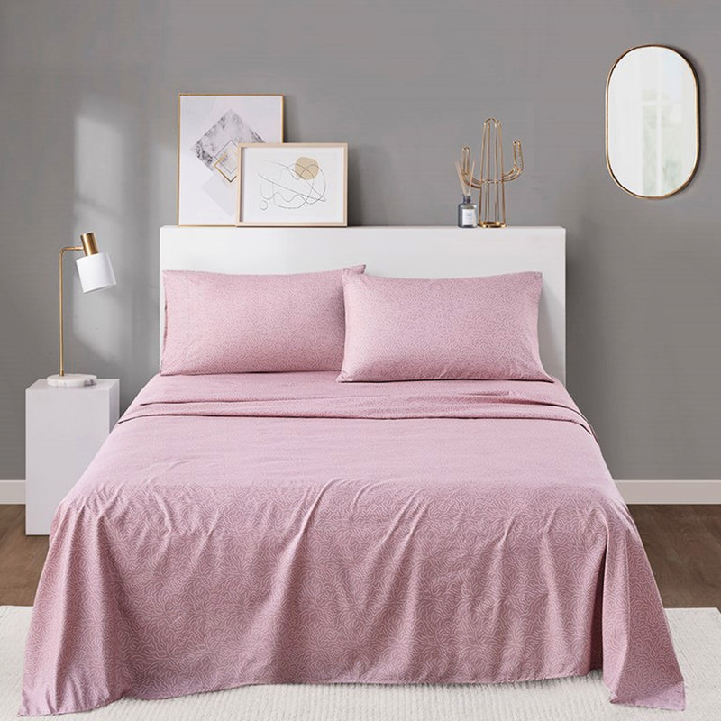 Drap pour grand lit 4 pièces doux et lisse avec motif imprimé gai, 100% microfibre, infroissable pour toutes les saisons, comprend 1 plat l 90 po x L 102 po, l 60 po x L 80 po + P 14 po, 2 taies d'oreiller l 20 po L 30 po