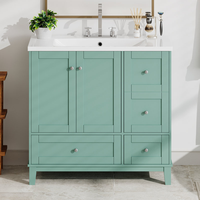 Mayford 36'' Single Bathroom Vanity with Resin Top, Green