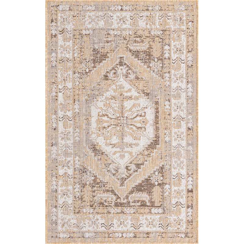 Oriental Machine Woven Polypropylene Indoor / Outdoor Area Rug in Natural, Rectangle 7'10" x 11'