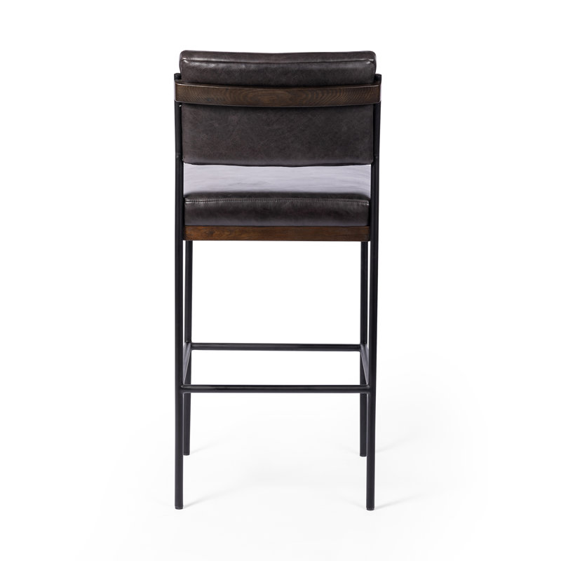 Benton Upholstered Stool with Metal Frame, Sonoma Black/Genuine Leather, Bar Stool (30.3" Seat Height)
