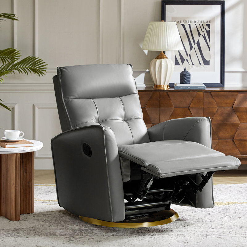 Ocia Genuine Leather Swivel Rocker Manual Recliner, Dove
