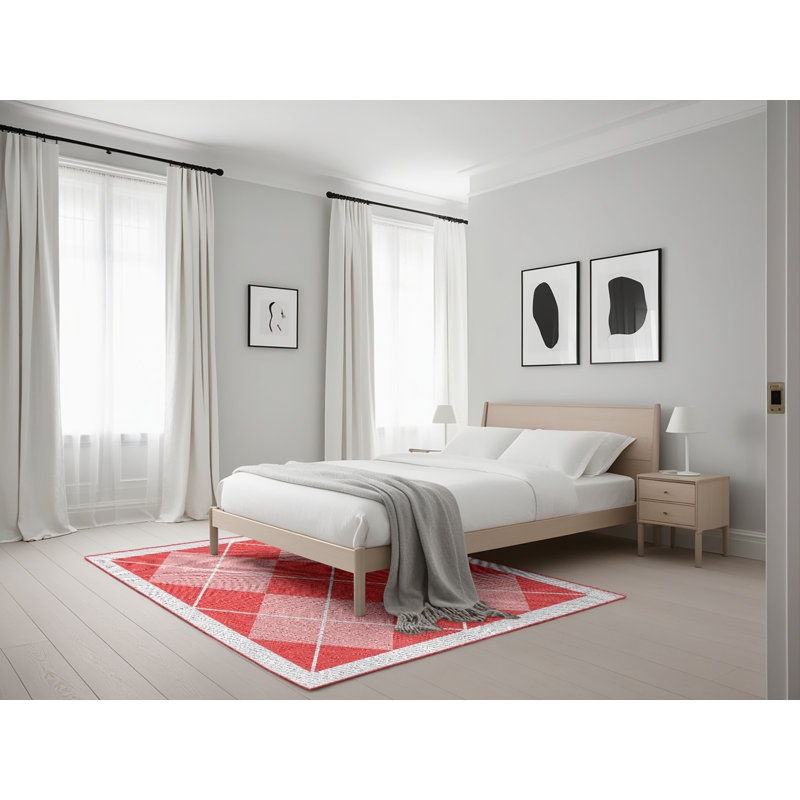 Tapis rouge / gris clair Power Loom, Rectangle 5 pi x 7 pi