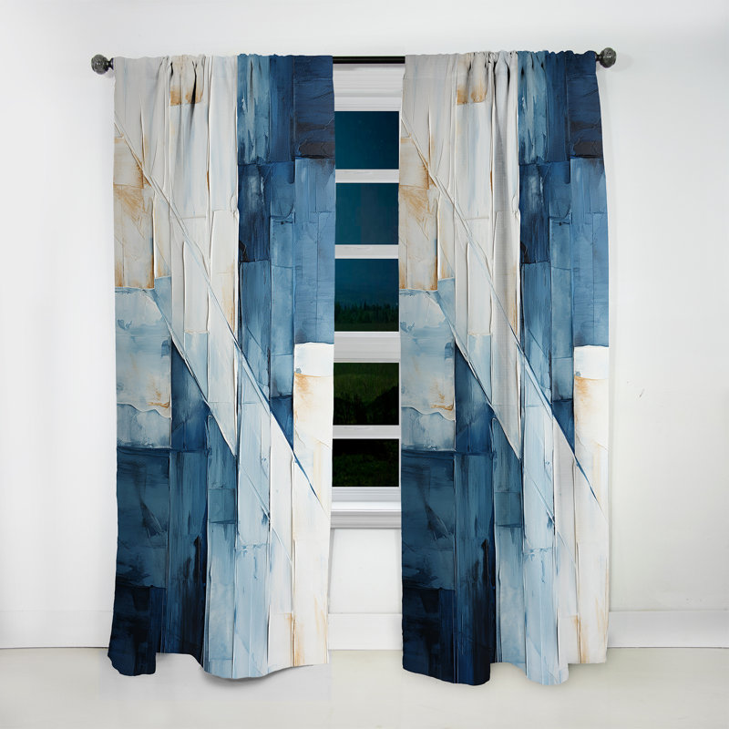 Geometric Curtain Panel, Nautical Blue White Pattern Blackout Decor - Nautical White And Blue Geometry Shapes VI
