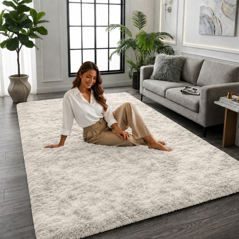 PLUSH Fluffy Shag Area Rug | Ultra Soft Cream Faux Fur | Cozy & High-Pile, Rectangle 120 x 170 cm