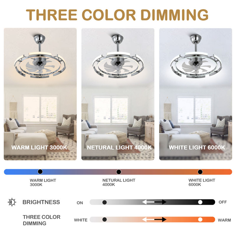 Ausable 24'' Futuristic UFO Design DIY Shapes Bladeless LED Ceiling Fan with Dimmable Lights and Remote, Silver