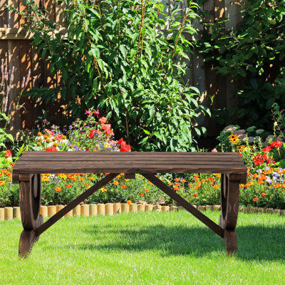 Rustic Brown Patio Furniture, 2 Outdoor Garden Bench, 550 Lbs Weight Capacity, Wagon Bench For 2 People, Wooden