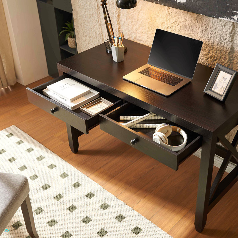 Table de bureau à domicile avec deux tiroirs et poignées en bois