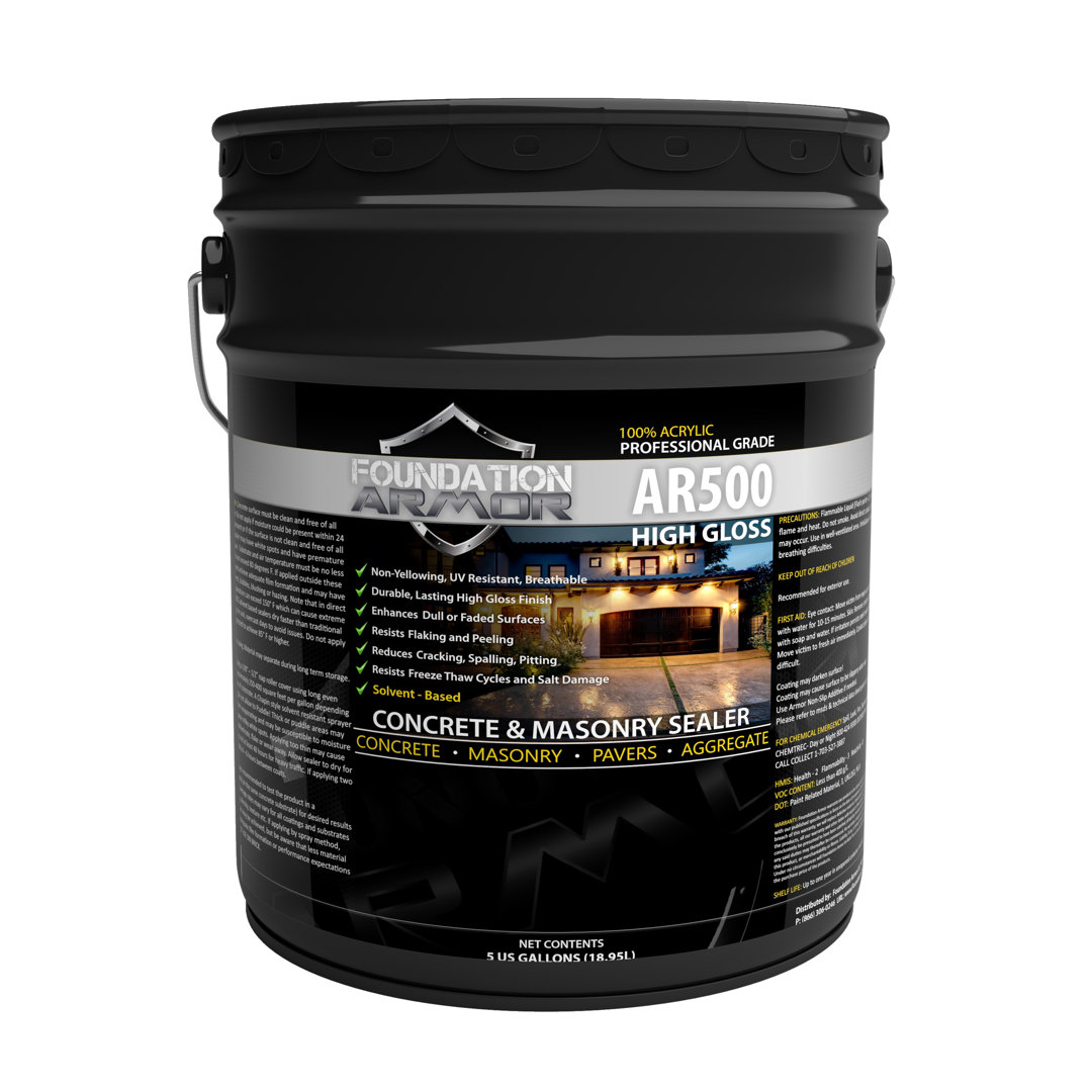 5 GAL Armor AR500 Pro-Grade Solvent Based Acrylic Wet Look High Gloss Concrete And Paver Sealer Foundation Armor
