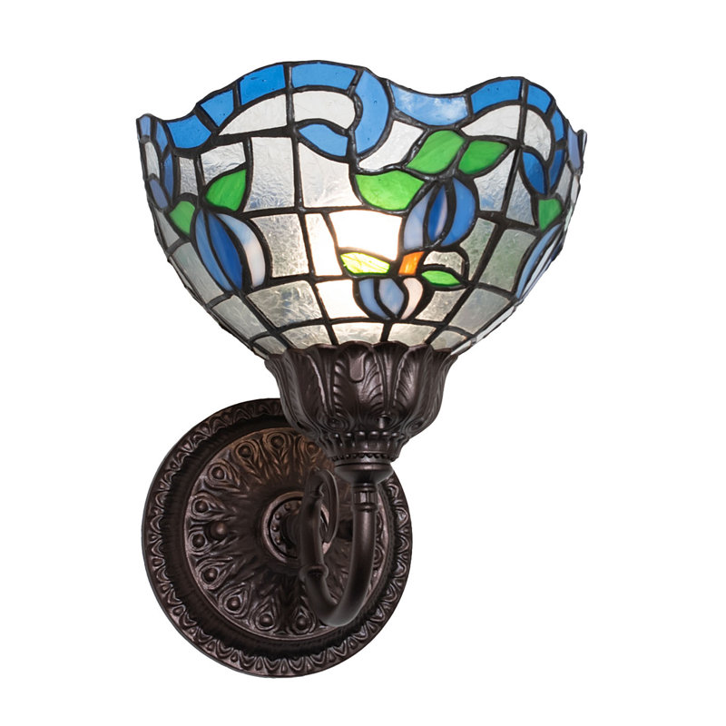 7" Wide Roseborder Wall Sconce, Clear/Blue/Green/Yellow, 9" H x 7" W x 9" D