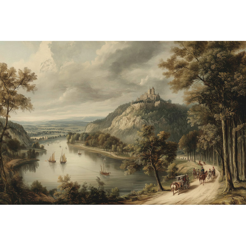 Château, papier peint paysage, rivière, décoration murale traditionnelle, Non tissé, 140 po x 108 po