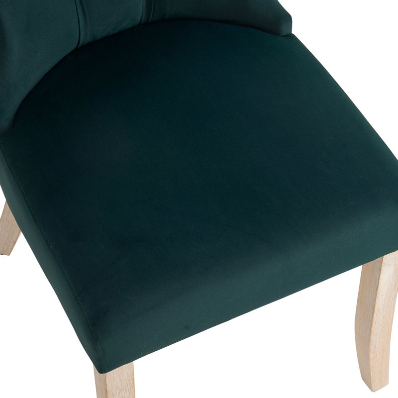 18.9'' Seat Height Mid Century Modern Dining Chairs With Solid Wood Legs, Upholstered Armless Dining Room Chair Side Chair For Kitchen Bedroom Reading Nook, Green Suede Velvet
