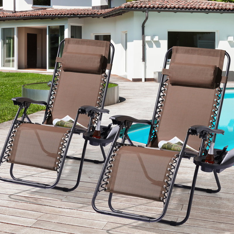 Cynar Folding Zero Gravity Chair(Set of 2), Brown