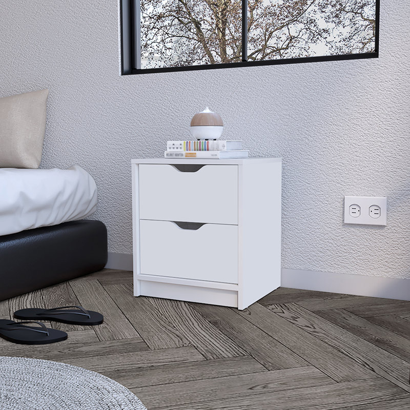 Table de chevet Reisy Gandu, deux tiroirs, Blanc