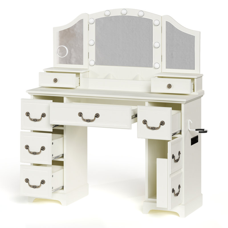 Table de meuble-lavabo multifonctionnelle avec prise USB 3-en-1 et support pour sèche-cheveux