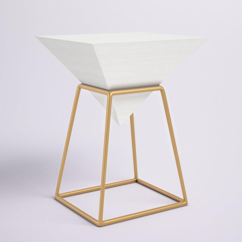 Azier 23.75'' Tall Frame End Table, Gold, White