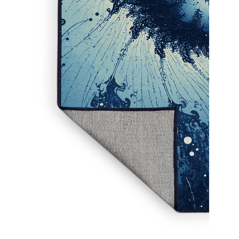Machine Washable Ovetta Mandelbrot Set Modern & Contemporary Abstract Rug in Blue – Navy Binding, 8x12