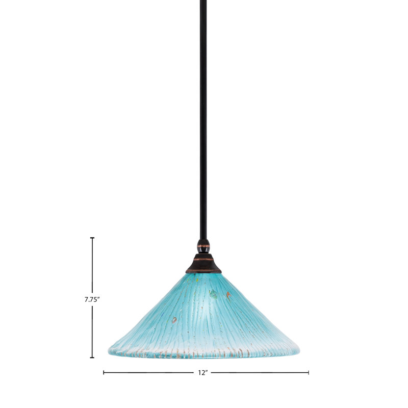 Mini-luminaire suspendu avec tige et verre cristal sarcelle 12 po, Cuivre noir