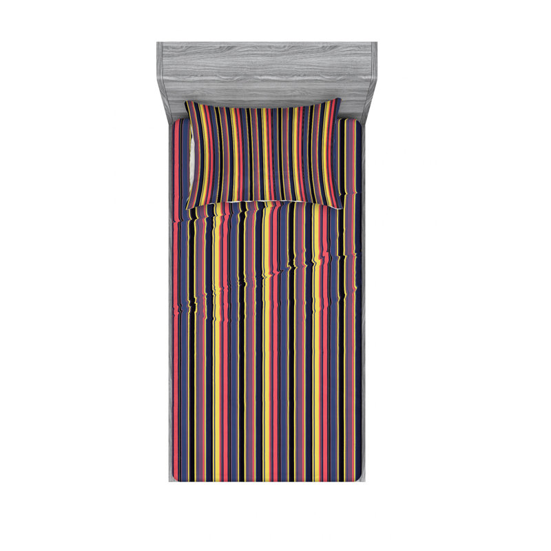 Microfiber Striped Sheet Set, Twin Sheet Set with Fitted Sheet, Blue/Black/Brown Striped