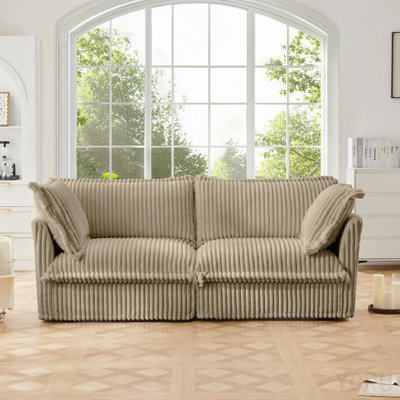 Modern Slipcovered 2-Seat Sofa Couches For Living Room, 2 Seater Sofa, Corduroy Deep Seat Sofa With Upholstered Cushion&Detachable Cover, Comfy Sofa C