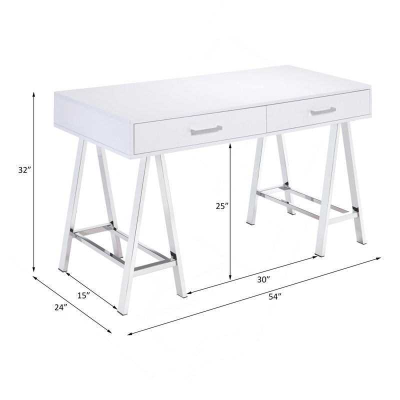 Versatile High Gloss Writing Desk With Advanced USB Functionality, White