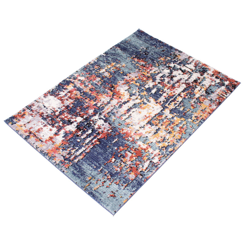 Tapis bleu marocain rétro, Rectangle 8 pi x 10 pi