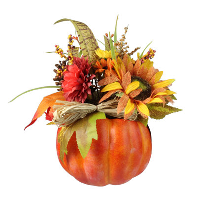 Décoration de citrouille florale orange et jaune 12 po