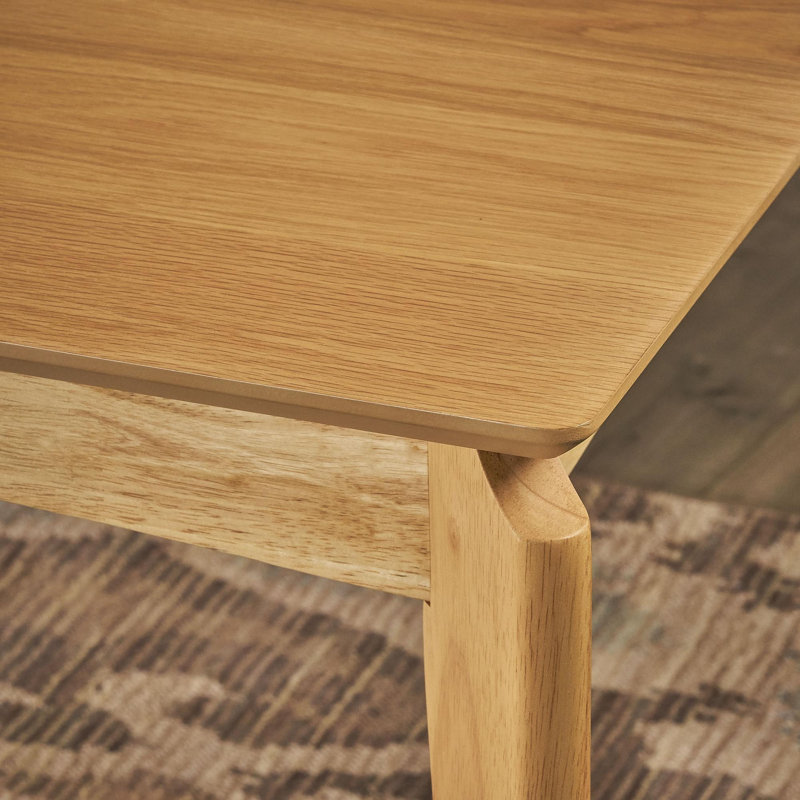 Table de salle à manger, bois d'hévéa avec placage de noyer, finition Mid-Century, chêne naturel