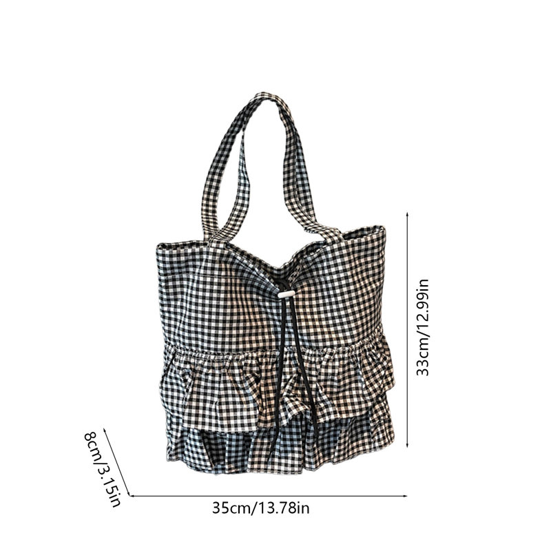 Boîte de rangement en plastique Sac bandoulière à carreaux avec grand sac fourre-tout en tissu, Noir