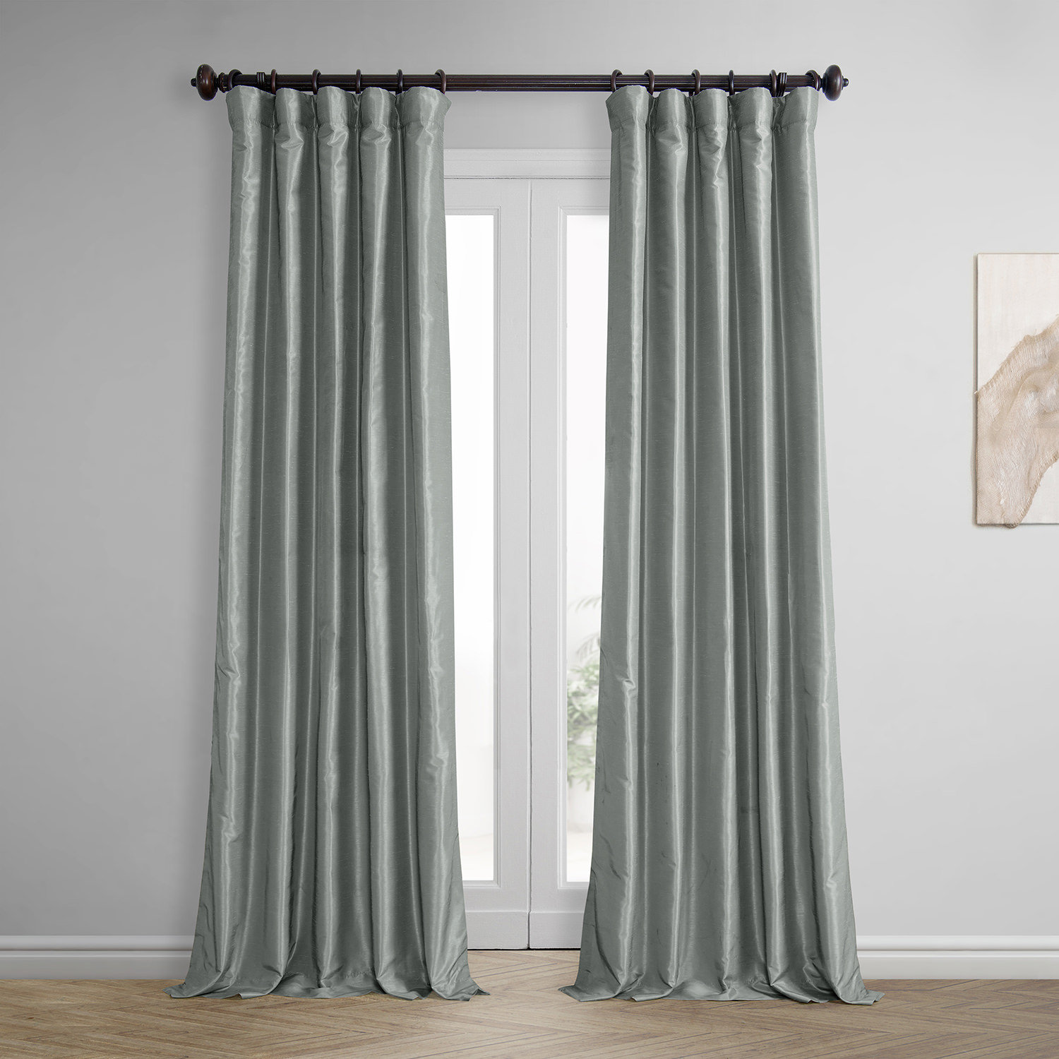 Rayne Room Darkening Faux Silk Curtain Panel, Silver, 50" W x 108" L