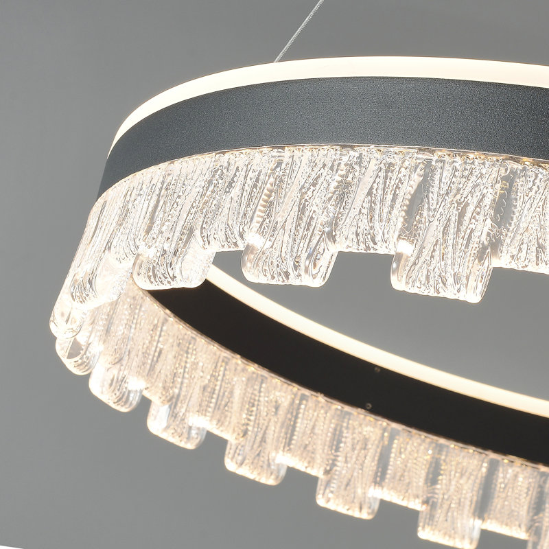 Stockham 1-Light Chandelier Round Circle LED Kitchen Island Pendant Remote Dimming, Black
