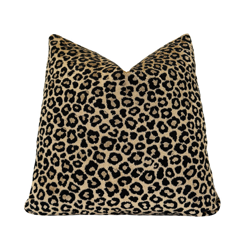 Housse de coussin en velours Leopard, Imprimé animal noir, Carré 22 po